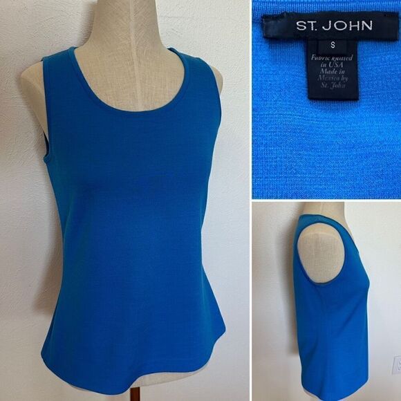 St John Knit Top size S Havana Blue Santana Wool Rayon - Picture 2 of 3